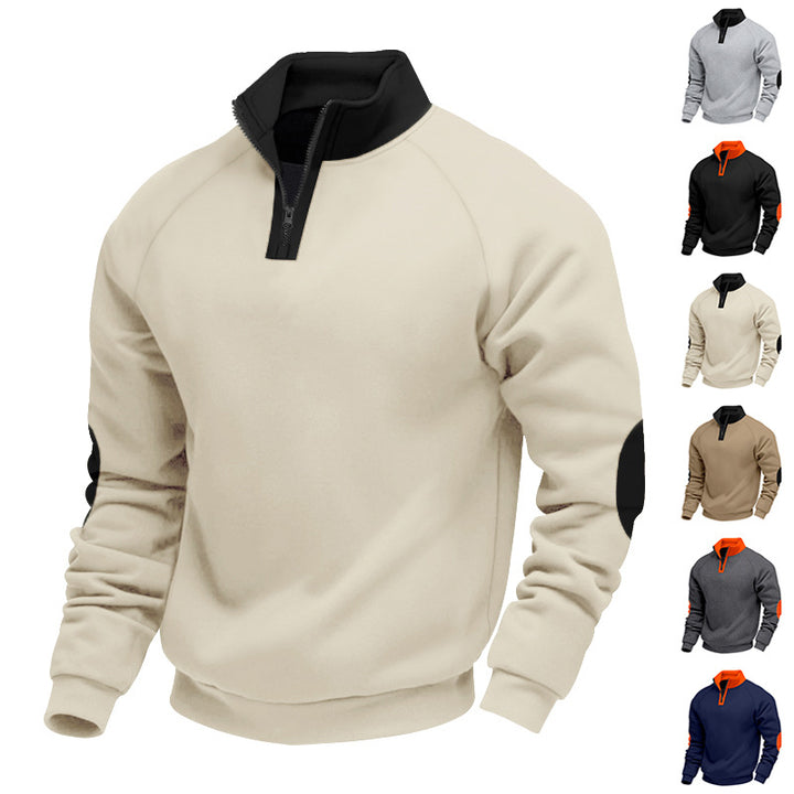 Herren nan Halbzip-Fleecepullover mit hohem Stehkragen und kontrastierenden Ellenbogenpatches Drune