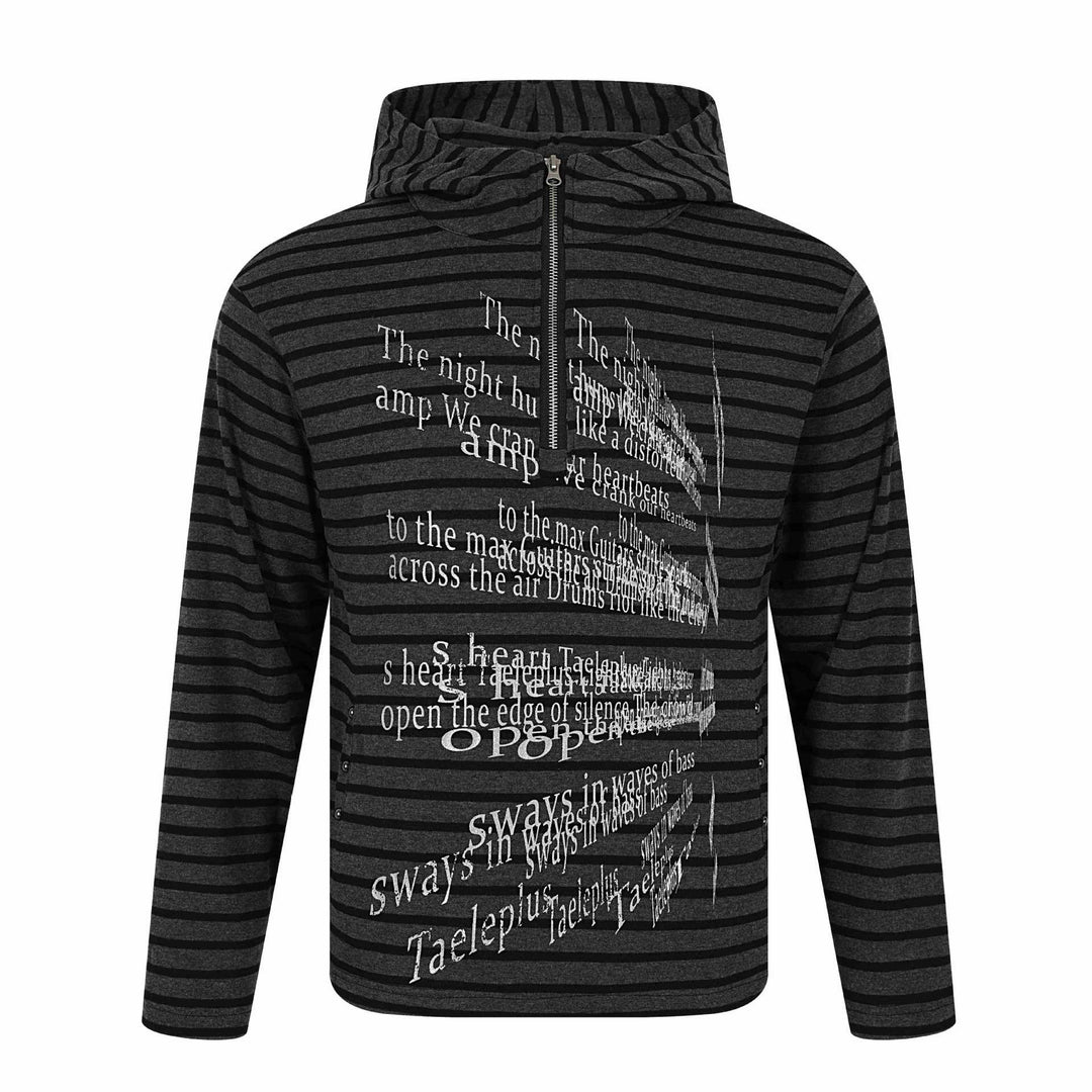 Unisex Gestreifter Halfzip-Pullover mit Stehkragen und typografischem Frontprint Drune