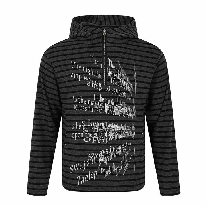 Unisex Gestreifter Halfzip-Pullover mit Stehkragen und typografischem Frontprint Drune