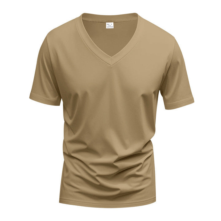 Herren nan V-Ausschnitt-T-Shirt aus Stretchbaumwolle mit ergonomischem Schulterschnitt und flachem Saum Drune