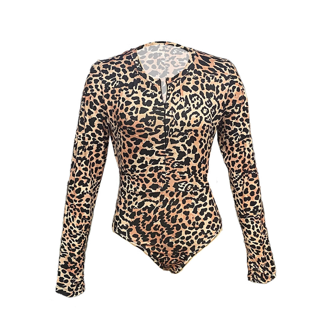 Damen Langarm Body mit aufregendem Leopardenmuster Drune