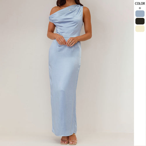Damen Schickes Maxikleid mit einseitigem Ausschnitt und Raffung Drune