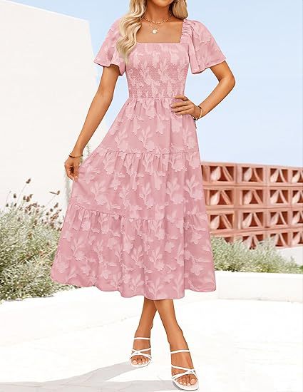 Damen Maxikleid mit Volant und Quadrat-Ausschnitt Drune