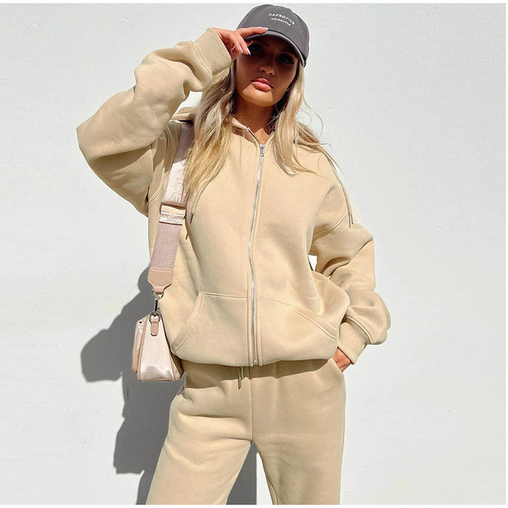 Damen Sport-Fleece-Set mit hochwertigem Reißverschluss und praktischem Taschen Drune