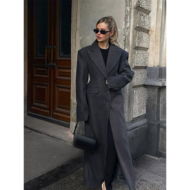 Damen Maxi-Wollmantel mit Oversized-Schnitt und strukturierter Schulterpartie Drune
