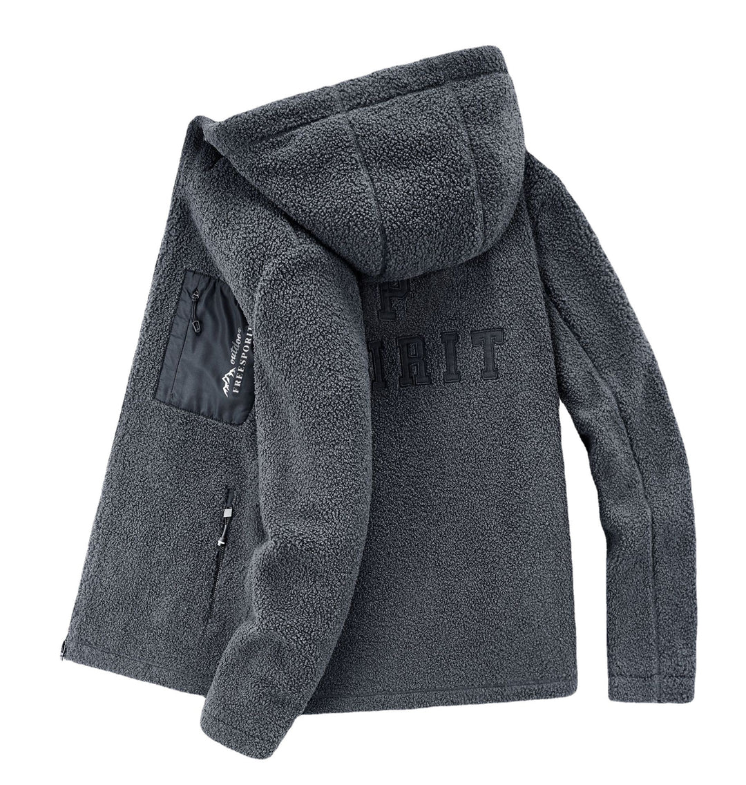 Herren Sherpa‑Fleece Kapuzenjacke mit Reißverschluss und Brusttasche Drune