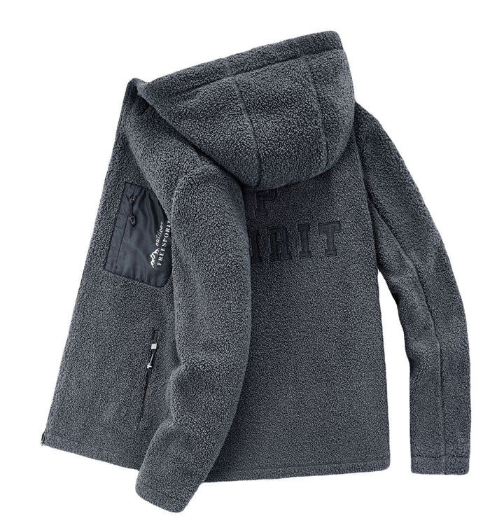 Herren Sherpa‑Fleece Kapuzenjacke mit Reißverschluss und Brusttasche Drune