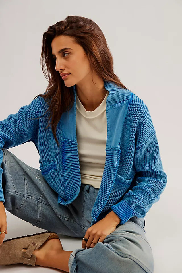 Damen Modische Strickjacke mit großen Taschen