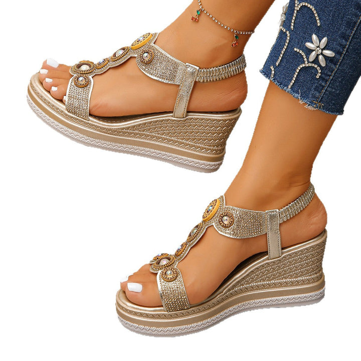 Damen Wedge-Sandalen mit funkelnden Verzierungen und anatomischem Fußbett Drune