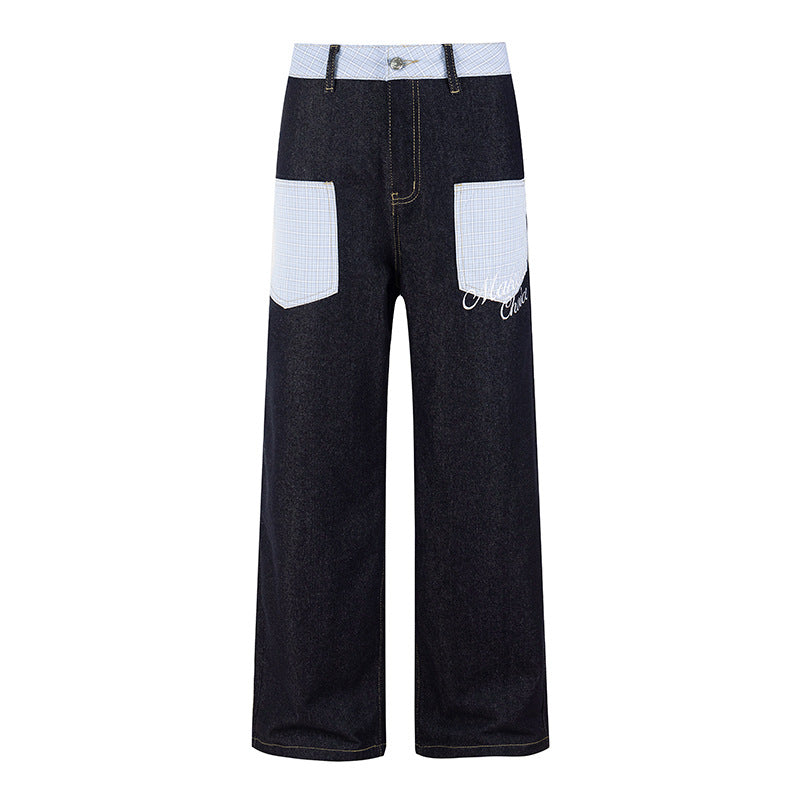 Damen Weite Denim-Hose im Culotte-Stil mit Karomuster-Taschen und hoher Taille Drune