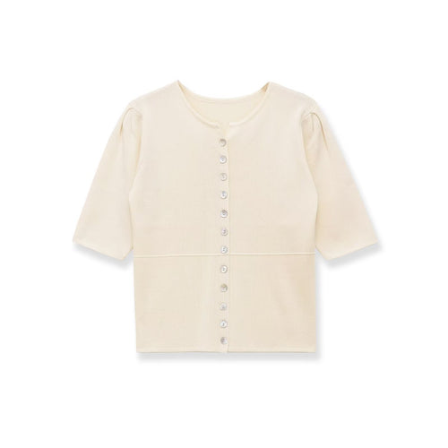 Damen kurzärmlige Strickjacke mit Knöpfen und raffinierter Raffung Drune