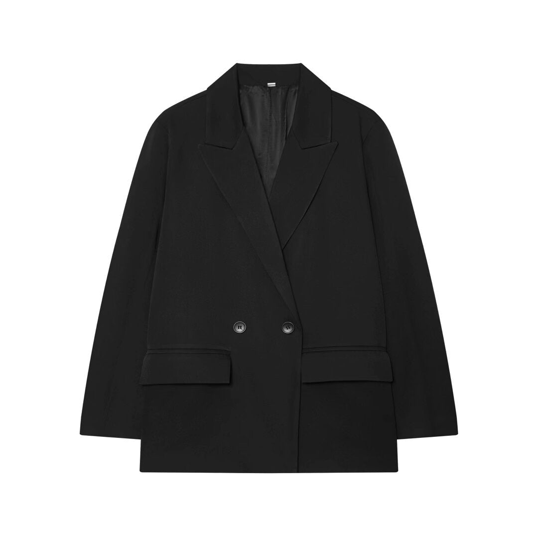 Damen Oversize Doppelreihiger Blazer mit Pattentaschen und weiter Silhouette Drune
