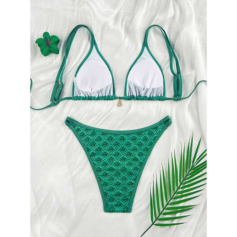 Damen Triangel-Bikini mit exquisitem Muster und verstellbaren Trägern Drune