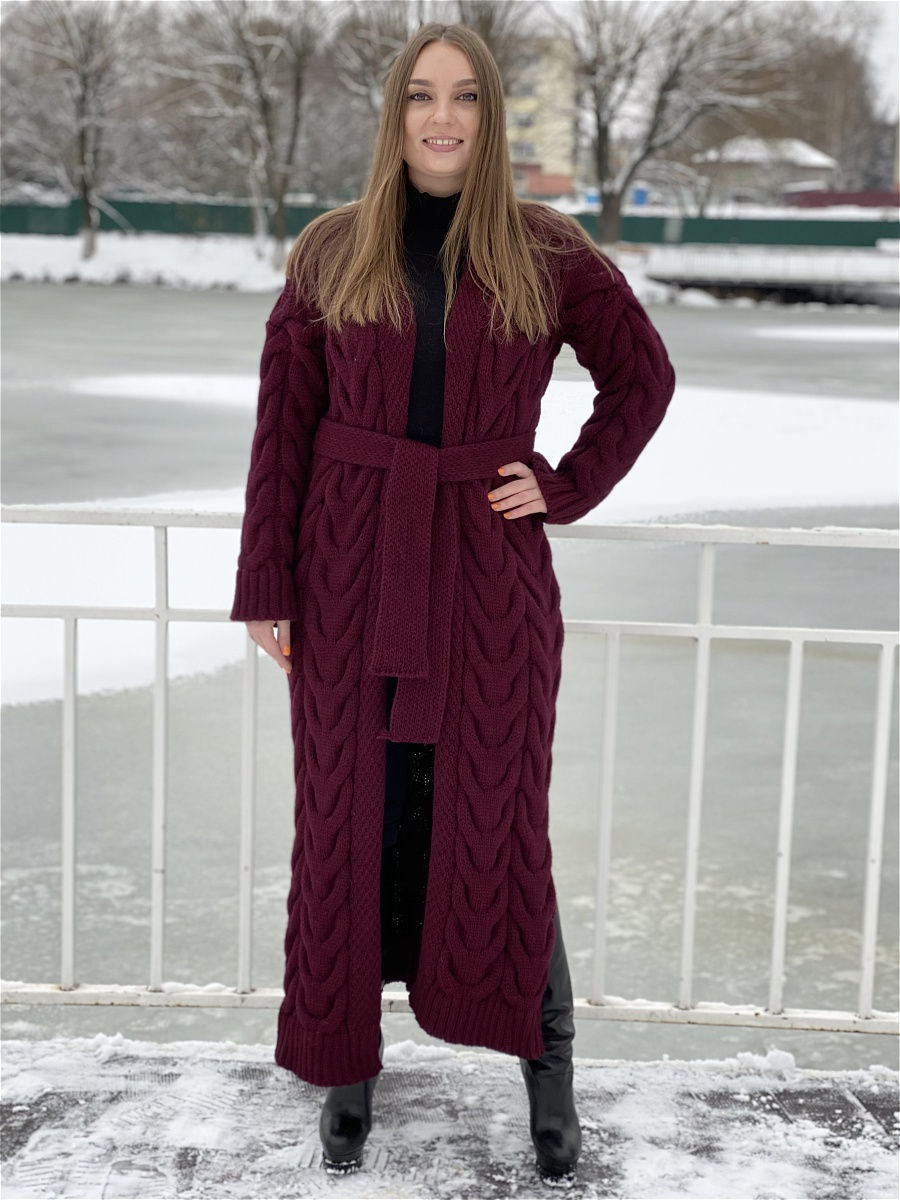 Damen Grobstrick-Mantel mit markantem Zopfdesign und offenem Schnitt Drune