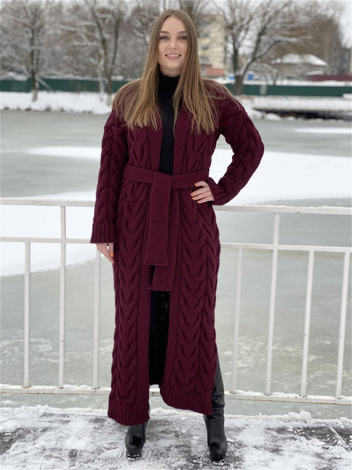 Damen Grobstrick-Mantel mit markantem Zopfdesign und offenem Schnitt Drune