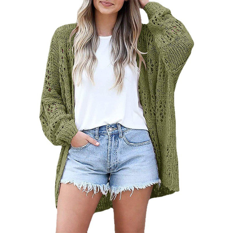Damen luftige Strickjacke mit detailliertem Lochmuster und weitem Schnitt Drune