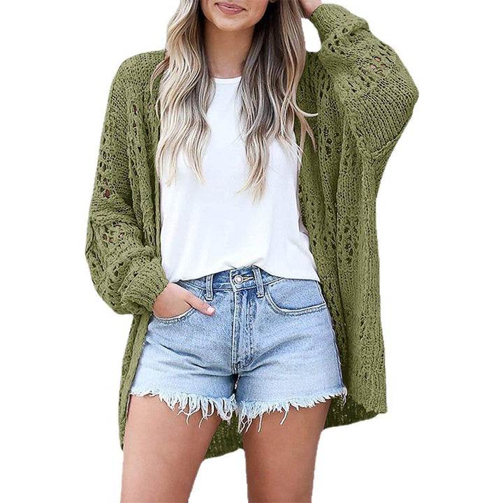 Damen luftige Strickjacke mit detailliertem Lochmuster und weitem Schnitt Drune