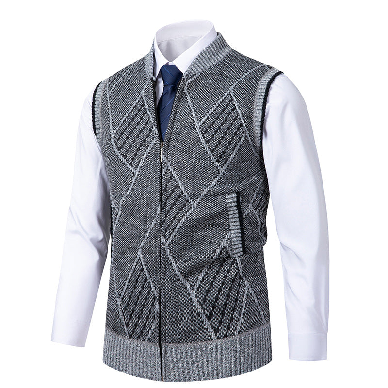 Herren nan elegante Strickweste mit Reißverschluss und Stehkragen Drune