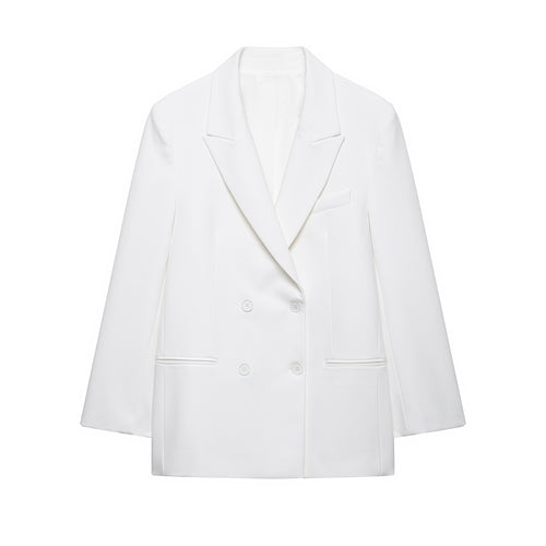 Damen Doppelreihiger Longline-Blazer mit Oversize-Schnitt und Paspeltaschen Drune