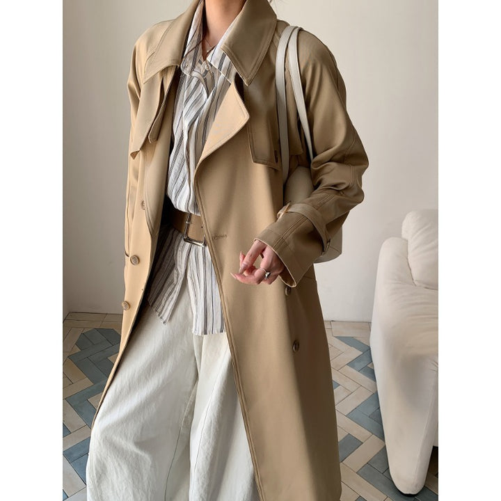 Damen Oversize Trenchcoat mit Doppelreihe, Taillengürtel und Epauletten Drune