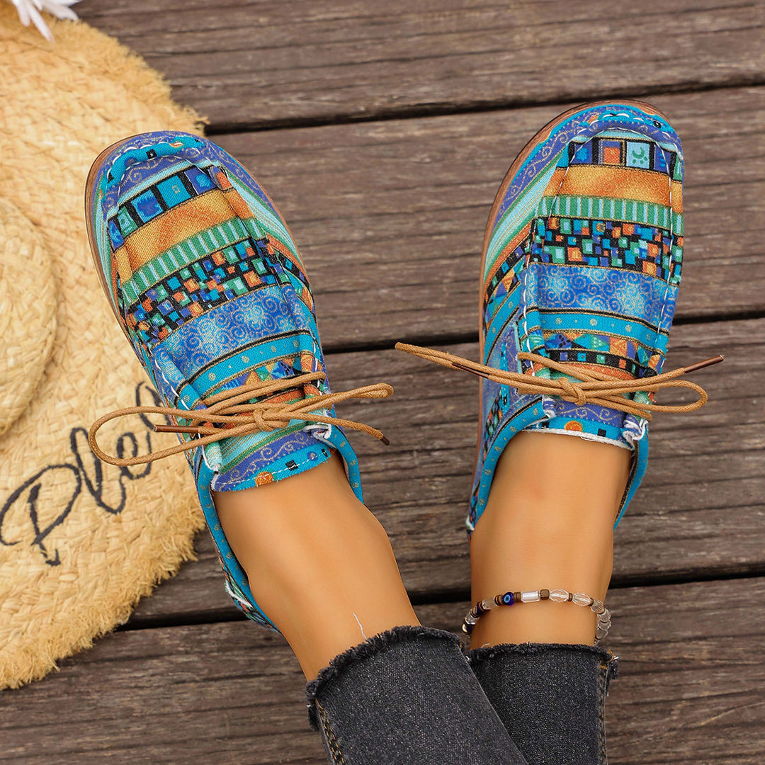 Damen bunte gemusterte Canvas-Schnürschuhe mit leichter Plateau-Sohle Drune