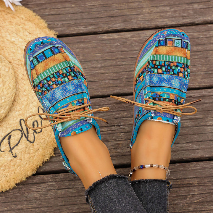 Damen bunte gemusterte Canvas-Schnürschuhe mit leichter Plateau-Sohle Drune