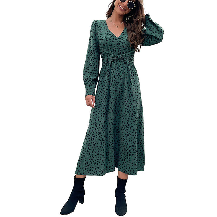 Damen Midikleid im Retro-Pünktchen-Design mit Wickeloptik, V-Ausschnitt und tailliertem Bindegürtel Drune