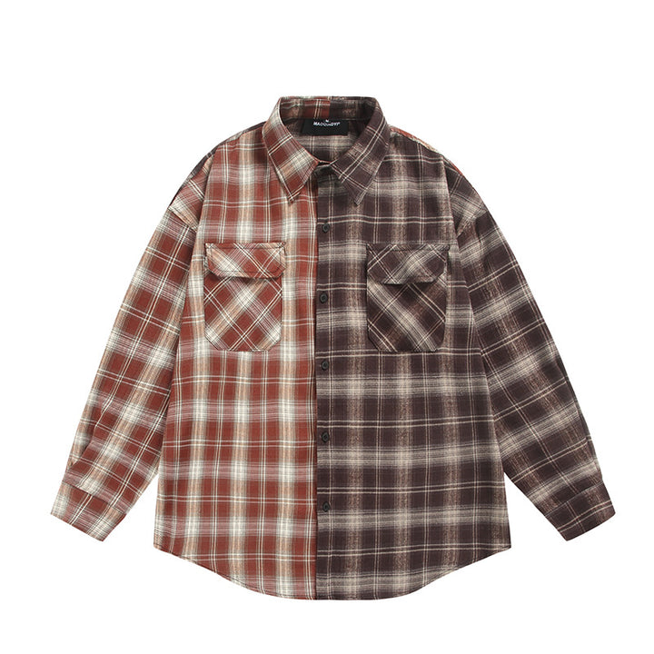 Unisex Geteiltes kariertes Overshirt im Hemdjacken‑Stil Drune
