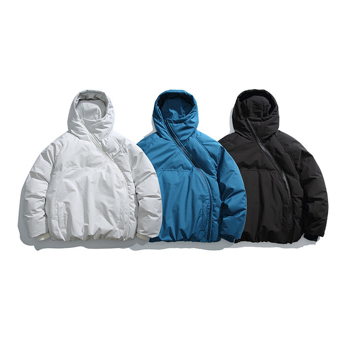 Unisex Wattierte Oversize Steppjacke mit asymmetrischem Reißverschluss Drune