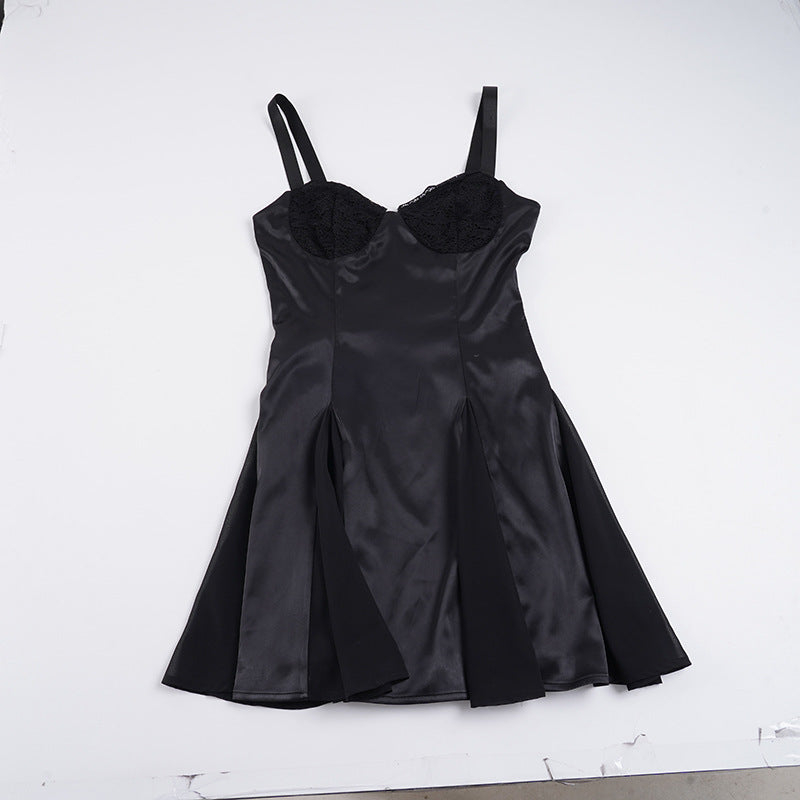 Damen elegantes Cocktailkleid mit Spitzen-Bustier und schwingendem Rock Drune