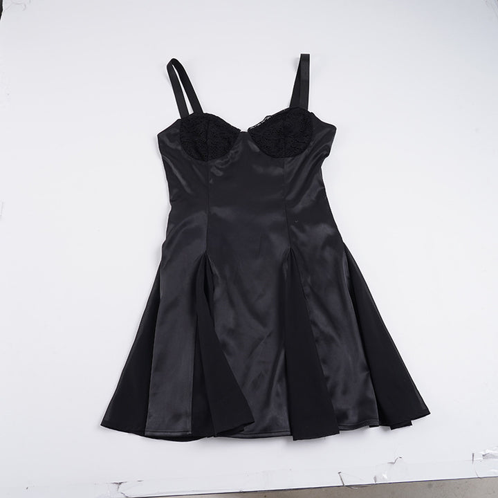 Damen elegantes Cocktailkleid mit Spitzen-Bustier und schwingendem Rock Drune