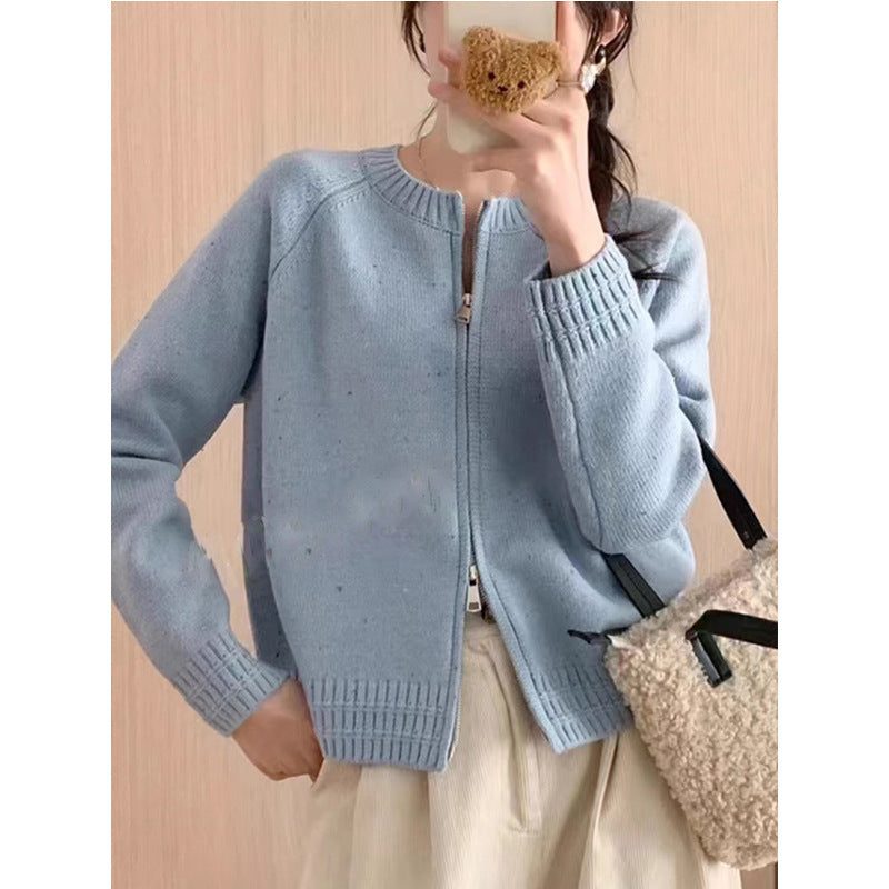 Damen Strickjacke mit Reißverschluss und hohem Kragen Drune
