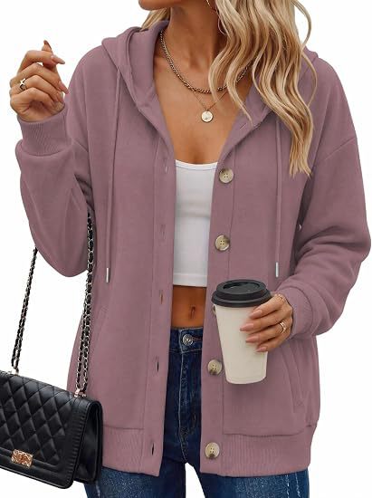 Damen Fleece-Kapuzencardigan mit Knopfleiste, Raglanärmeln und Eingrifftaschen Drune