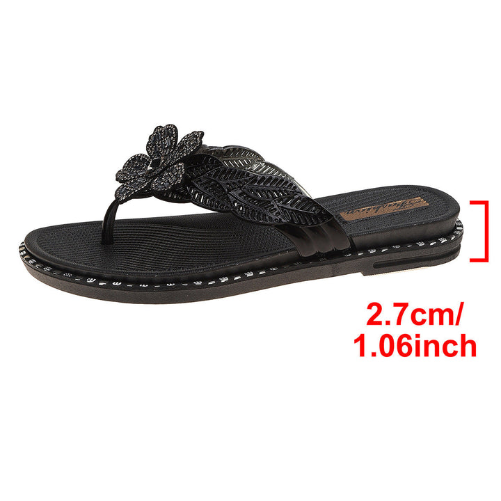 Damen modische Zehentrenner-Sandalen mit funkelndem Blumenschmuck Drune