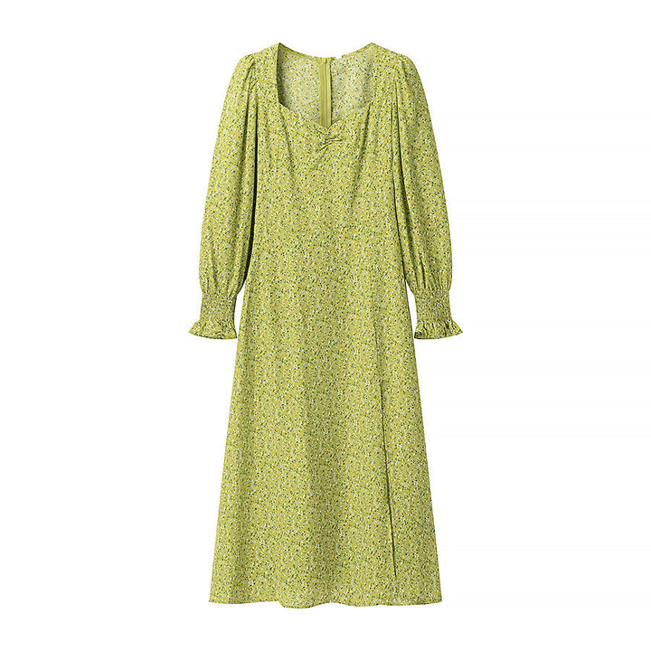 Damen Midikleid mit Herzausschnitt, gerafften Ballonärmeln und A‑Linien‑Silhouette Drune