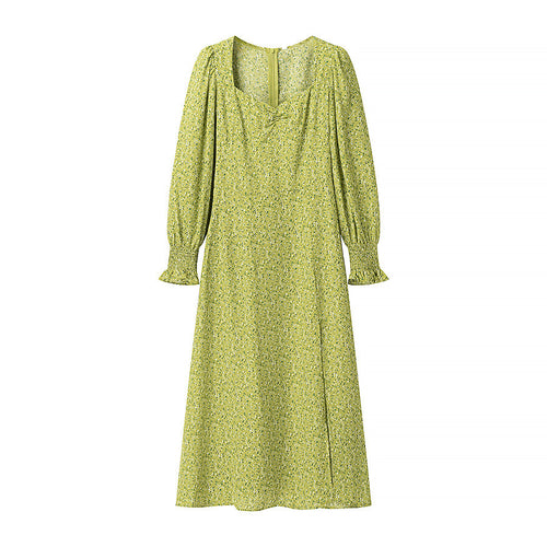 Damen Midikleid mit Herzausschnitt, gerafften Ballonärmeln und A‑Linien‑Silhouette Drune