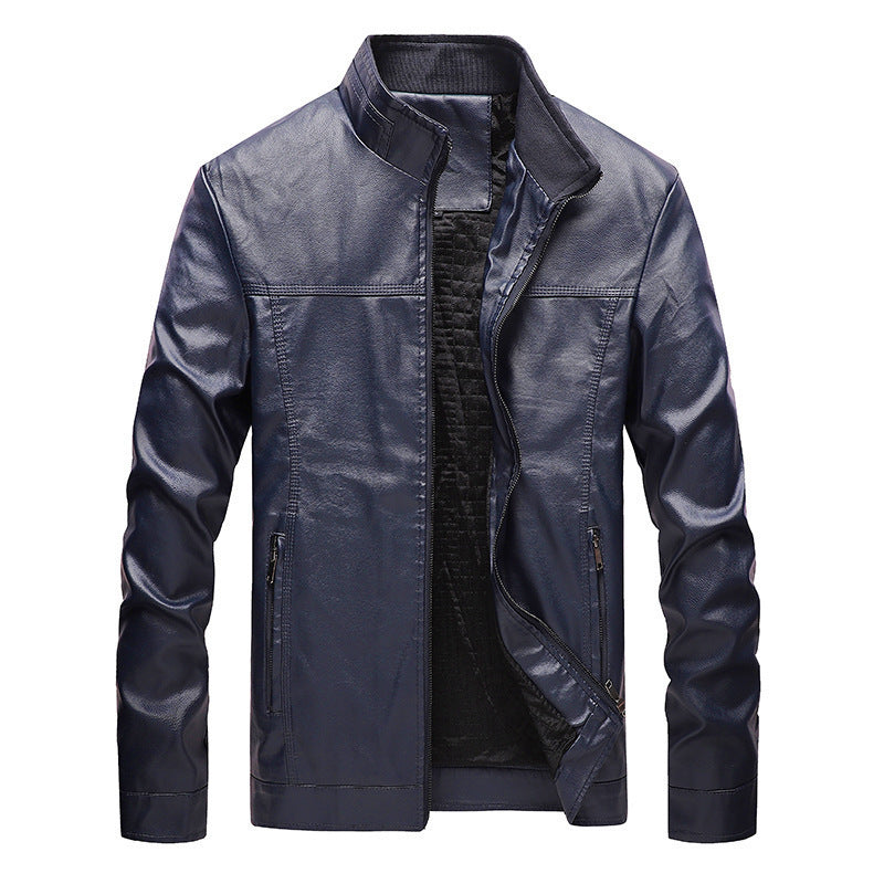 Herren Modernes Lederimitat-Fieldblouson mit Stehkragen und Reißverschlusstaschen Drune