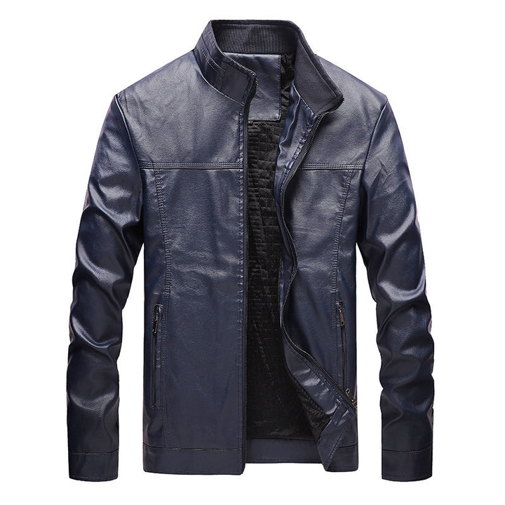 Herren Modernes Lederimitat-Fieldblouson mit Stehkragen und Reißverschlusstaschen Drune