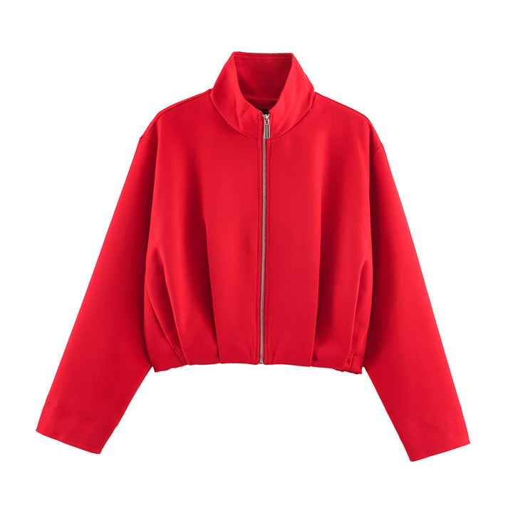Damen Boxy-Cropped Blousonjacke mit hohem Stehkragen und taillennahem Gummizug Drune