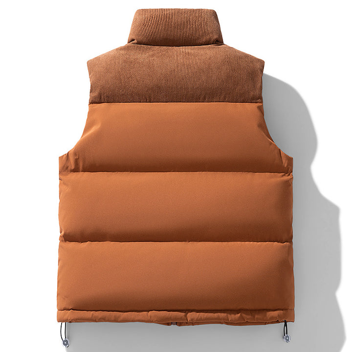 Unisex Gepolsterte Steppweste mit Cordbesatz, hohem Stehkragen und verstellbarem Kordelzug Drune