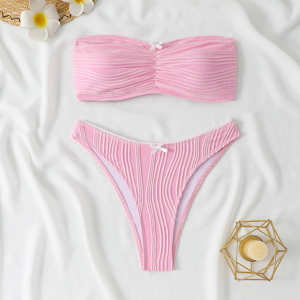 Damen Bandeau Bikini mit dekorativen Rüschen Drune