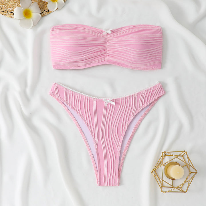 Damen Bandeau Bikini mit dekorativen Rüschen Drune