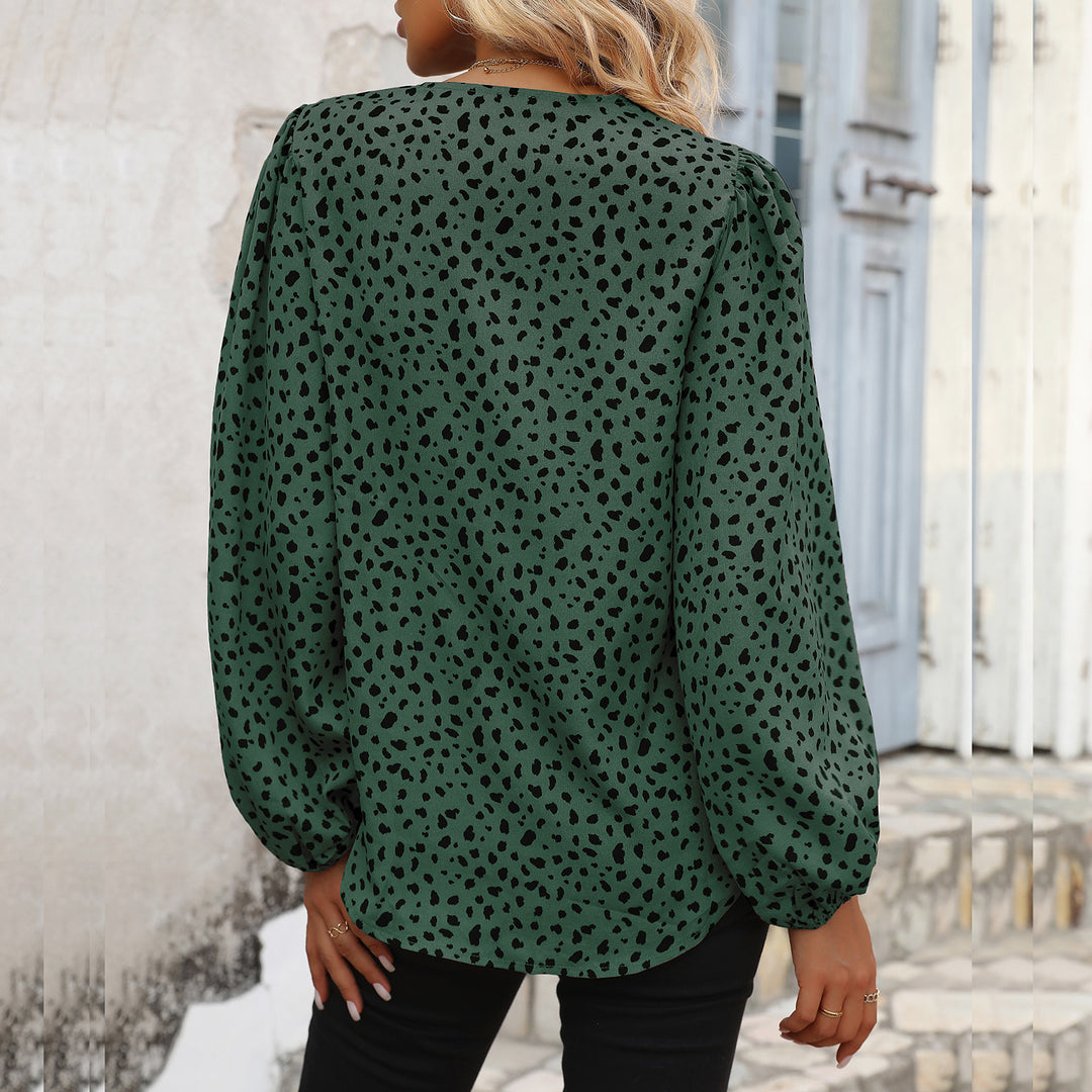 Damen Elegante V-Ausschnitt Bluse mit Puffärmeln Drune