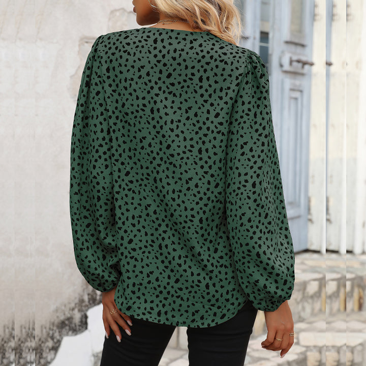 Damen Elegante V-Ausschnitt Bluse mit Puffärmeln Drune