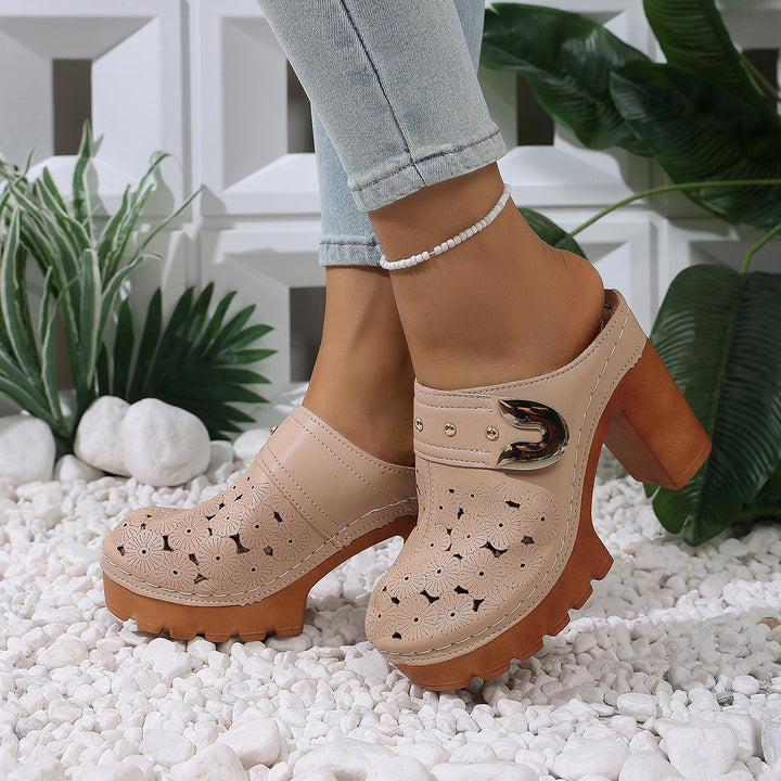 Damen modische Clogs mit perforiertem Design und elegantem Blockabsatz Drune