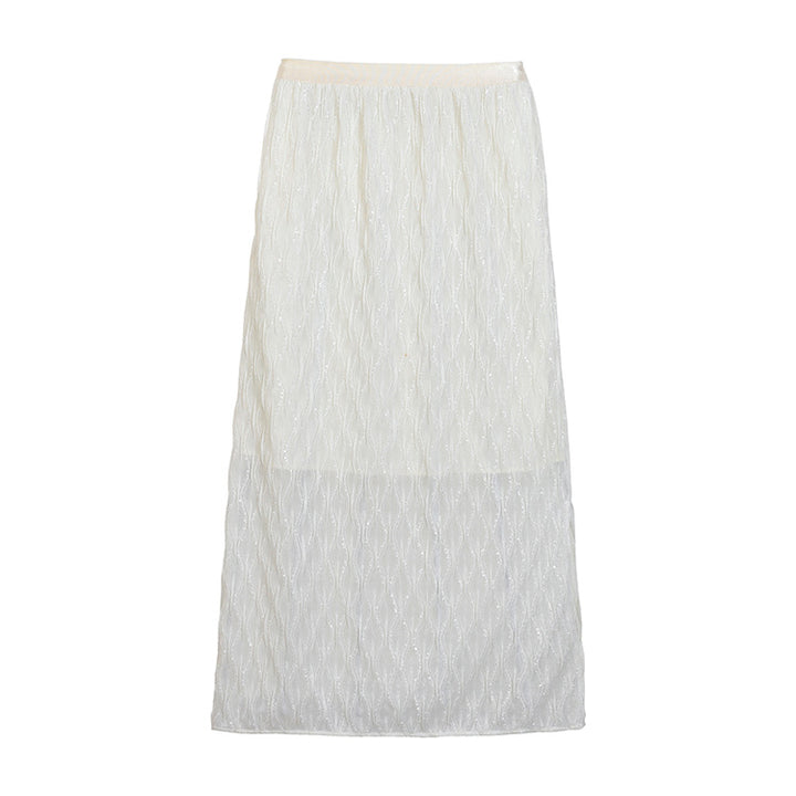Damen nan bestickter Midimaxirock mit feinem Glitzermesh und elastischem Komfortbund Drune