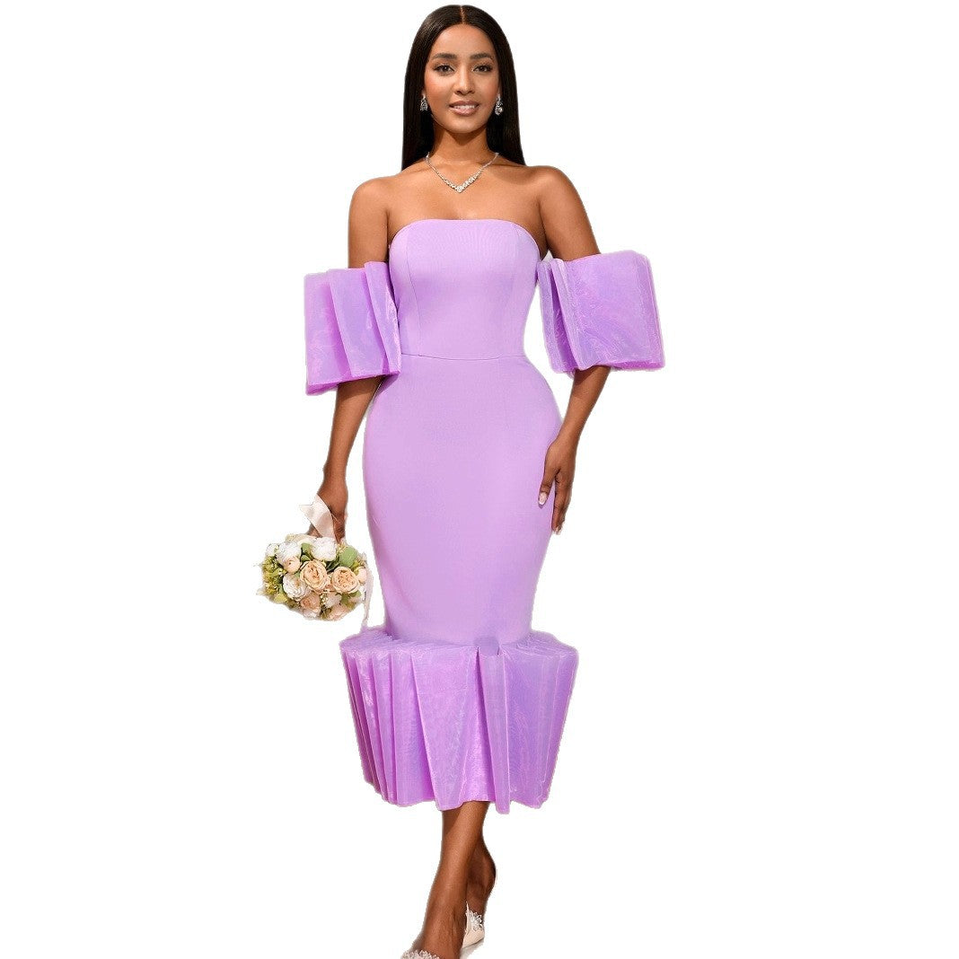 Damen Elegantes Kleid mit voluminösen Rüschenärmeln Drune