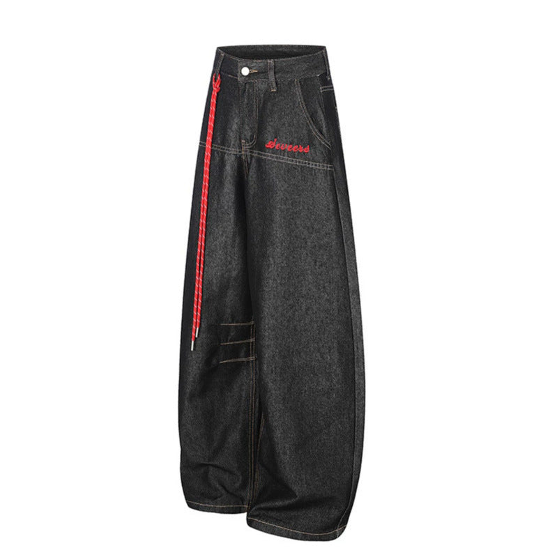 Damen Extraweite Palazzo-Jeans mit dekorativem Kordelzug und Ziernähten Drune