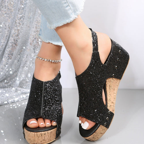 Damen Glitzerndes Keilsandaletten Drune