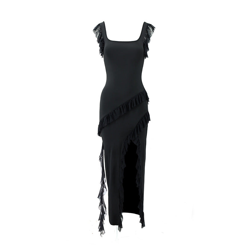 Damen Maxikleid mit originellem Rüschendetail und eleganter Taillierung Drune